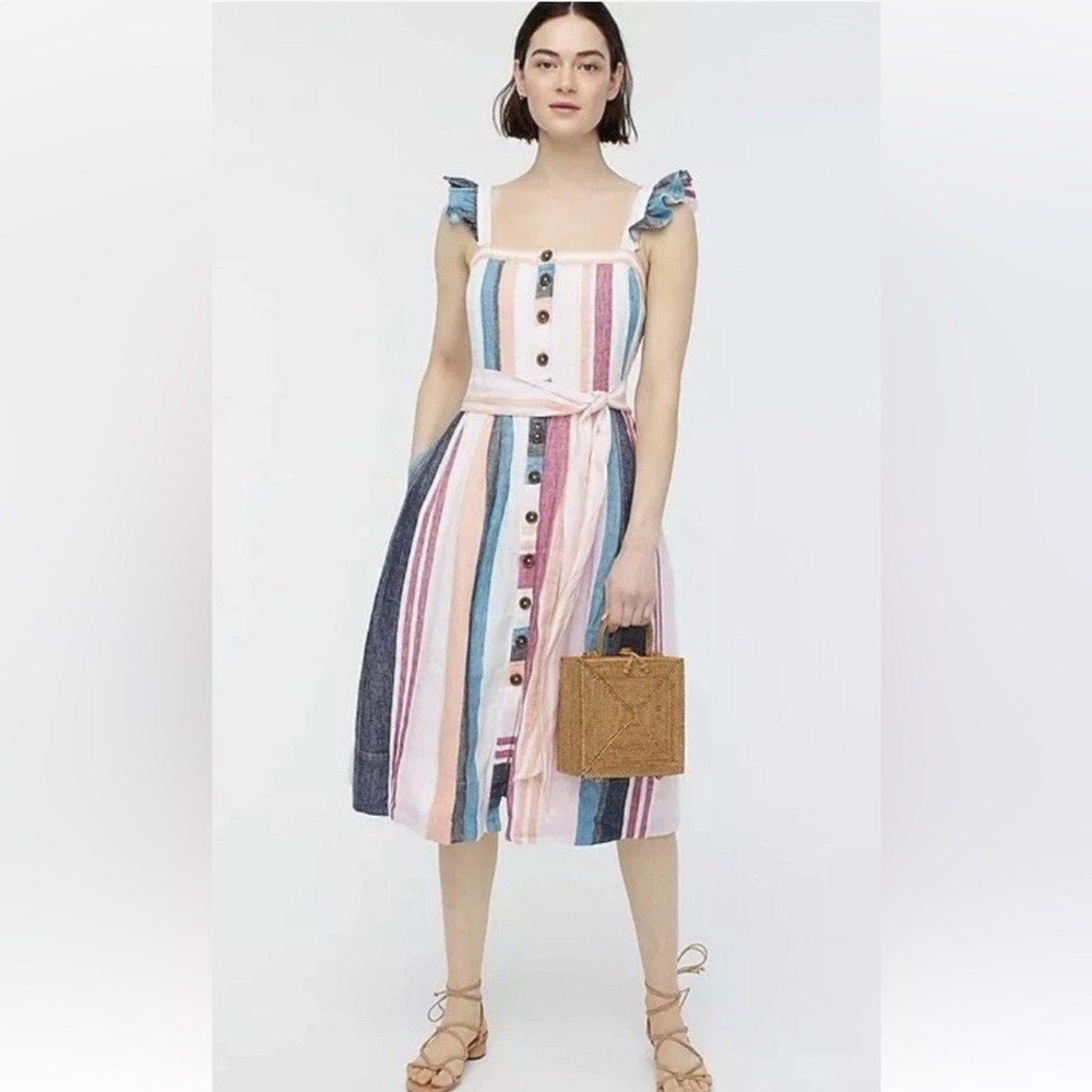 J.Crew Button-up midi dress in mixed stripe EUC size 6